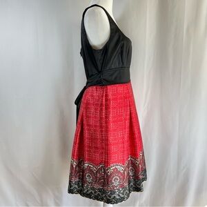 Fit & Flare Dress with Satin Black Top and Red Skirt with Paisley and Lace Trim